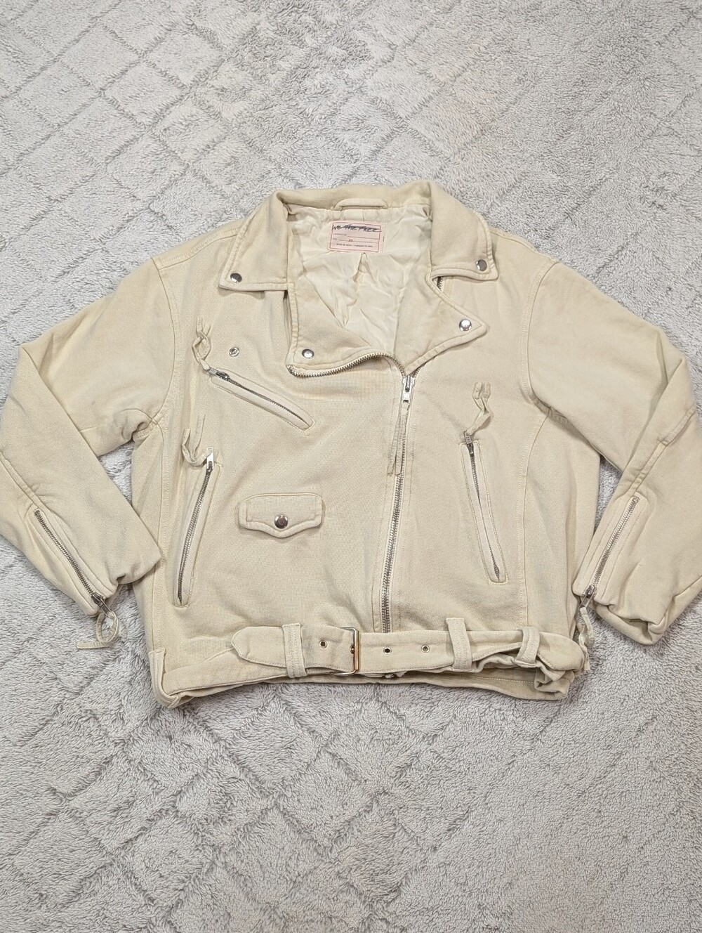 Free People Jacket Womens XS White Vanilla Cream Rebel Knit Moto Oversized